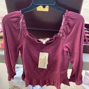 NWT: Rewind brand- maroon stretchy blouse with thin sleeves